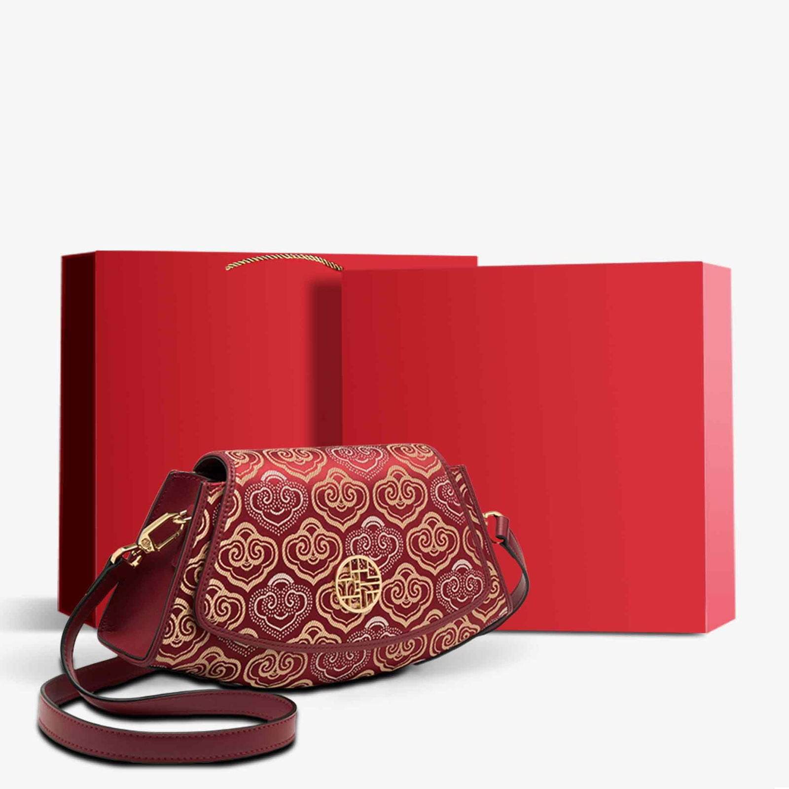 Embroidery Leather Single Shoulder Underarm Bag Auspicious Cloud - SinoCultural -- SC1688-D5