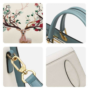 Embroidery Leather Tote Crossbody Bag Tricolor Deer - SinoCultural -- SC1068-A2