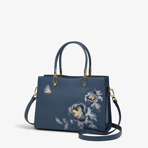 Embroidery Leather Tote Handbag Prosperous Peony - SinoCultural -- SC1605-S2