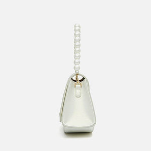 Embroidery Leather Retro White Hibiscus Handbag with Pendant - SinoCultural -- P120446