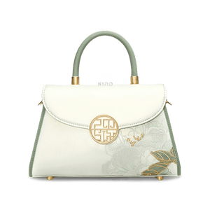 Embroidery Leather White Crossbody Bag Hibiscus Women Handbag - SinoCultural -- P120557