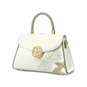 Embroidery Leather White Crossbody Bag Hibiscus Women Handbag - SinoCultural -- P120557