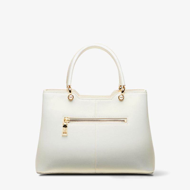 Embroidery Leather White Crossbody Tote Bag Lotus Luxury Gift - SinoCultural -- P120279