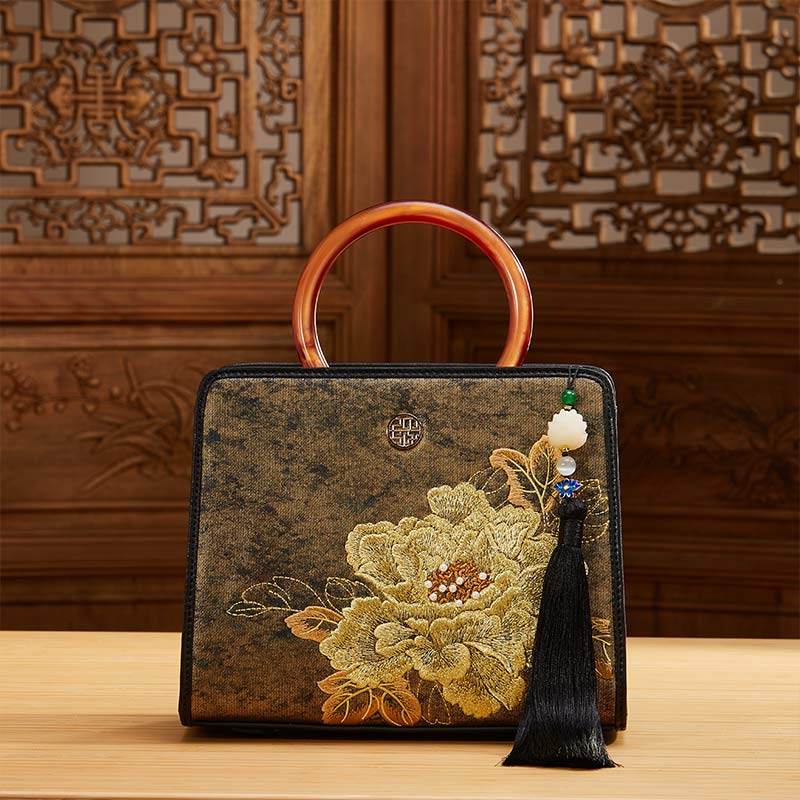 Embroidery Nishijin Weave Chinese Style Retro Handbag - SinoCultural -- P120605-1