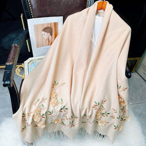 Embroidery 100% Pure Cashmere Scarf Rose 200x60 cm - SinoCultural -- HYFSJ038A01