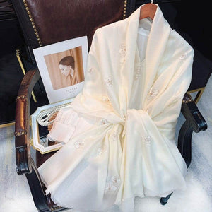 Embroidery 100% Pure Wool Cashmere Scarf for Winter 200x60 cm - SinoCultural -- HYFSJ047A01