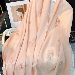 Embroidery 100% Pure Wool Cashmere Scarf for Winter 200x60 cm - SinoCultural -- HYFSJ047A01
