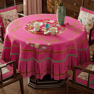 Chinoiserie Pink Retro Floral Bird Round Tablecloth - SinoCultural -- TC025A160