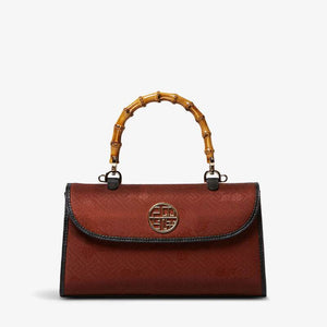 Xiangyunsha Silk Bamboo Handle Brwon Handbag - SinoCultural -- P170079-2