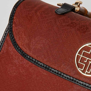 Xiangyunsha Silk Bamboo Handle Brwon Handbag - SinoCultural -- P170079-2