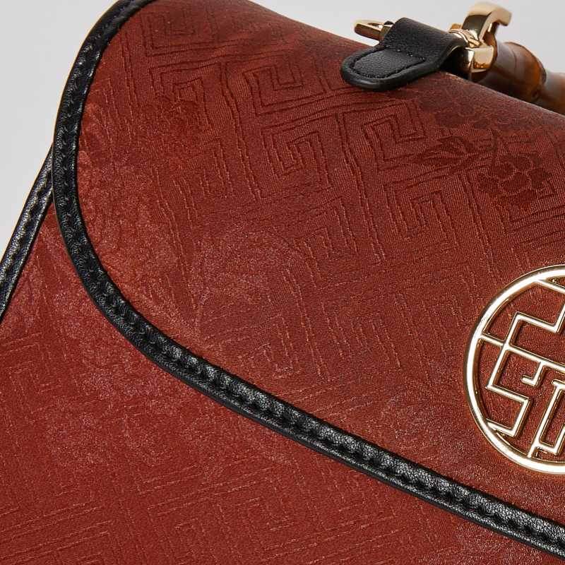 Xiangyunsha Silk Bamboo Handle Brwon Handbag - SinoCultural -- P170079-2