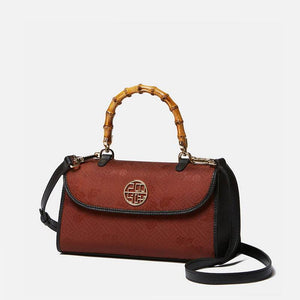 Xiangyunsha Silk Bamboo Handle Brwon Handbag - SinoCultural -- P170079-2