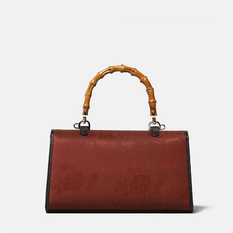 Xiangyunsha Silk Bamboo Handle Brwon Handbag - SinoCultural -- P170079-2