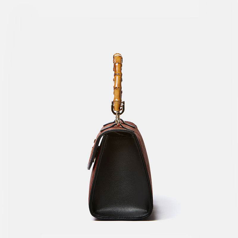 Xiangyunsha Silk Bamboo Handle Brwon Handbag - SinoCultural -- P170079-2