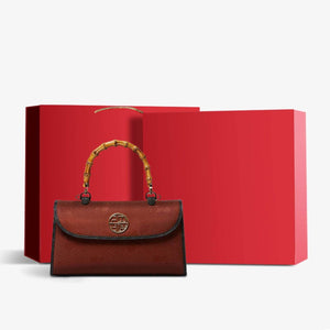 Xiangyunsha Silk Bamboo Handle Brwon Handbag - SinoCultural -- P170079-2