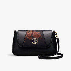 Xiangyunsha Silk Leather Black Casual Shoulder Clutch Bag - SinoCultural -- P210103