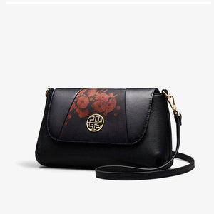 Xiangyunsha Silk Leather Black Casual Shoulder Clutch Bag - SinoCultural -- P210103