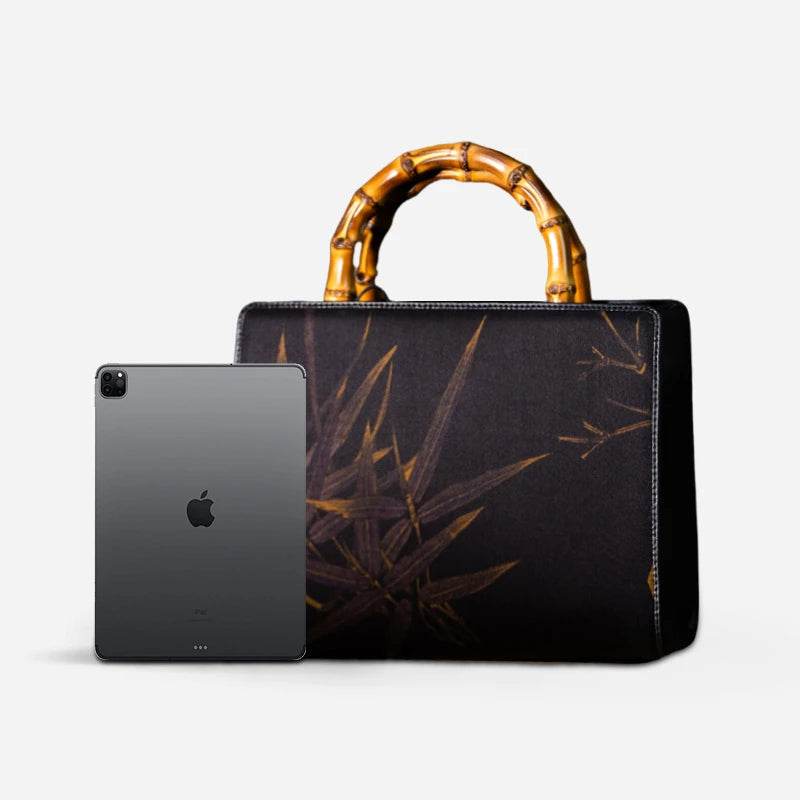 Xiangyunsha Silk Chinese Style Black Bamboo Handle Retro Handbag - SinoCultural -- W4189-2