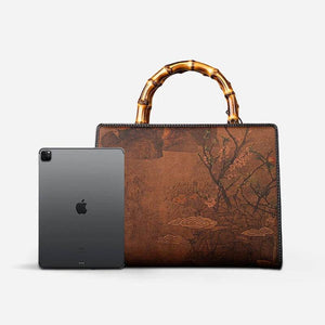 Xiangyunsha Silk Chinese Style Retro Bamboo Handle Tote Handbag - SinoCultural -- W4189-1