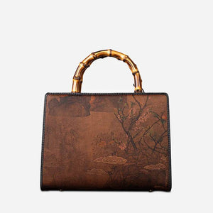 Xiangyunsha Silk Chinese Style Retro Bamboo Handle Tote Handbag - SinoCultural -- W4189-1