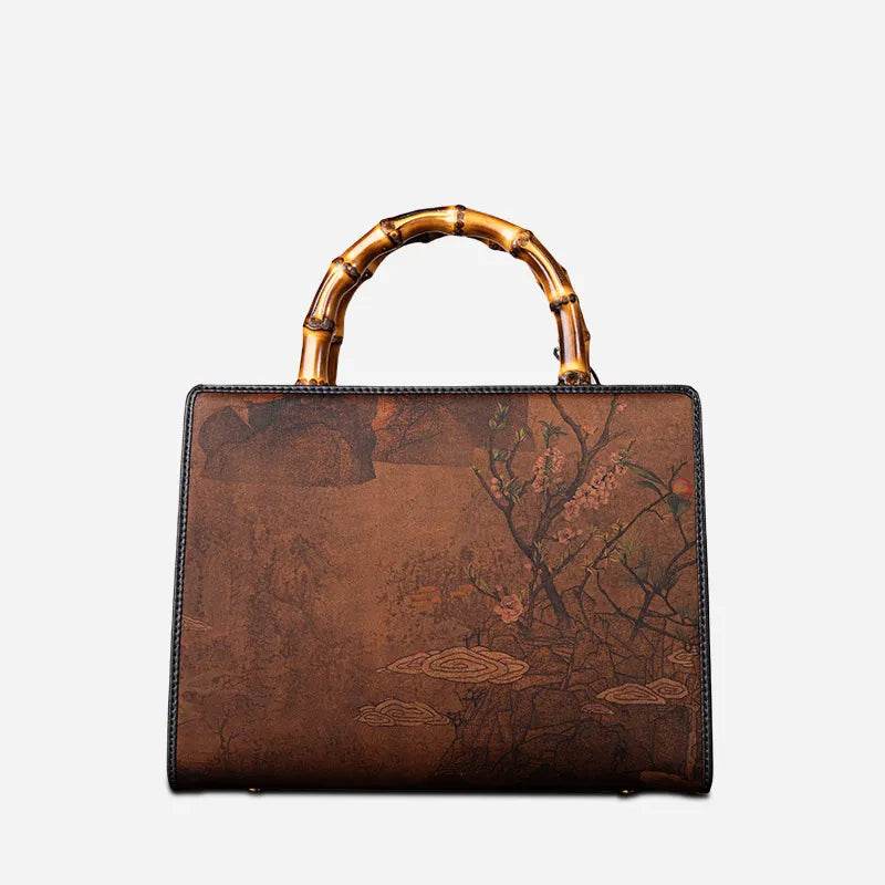 Xiangyunsha Silk Chinese Style Retro Bamboo Handle Tote Handbag - SinoCultural -- W4189-1