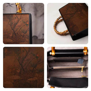 Xiangyunsha Silk Chinese Style Retro Bamboo Handle Tote Handbag - SinoCultural -- W4189-1