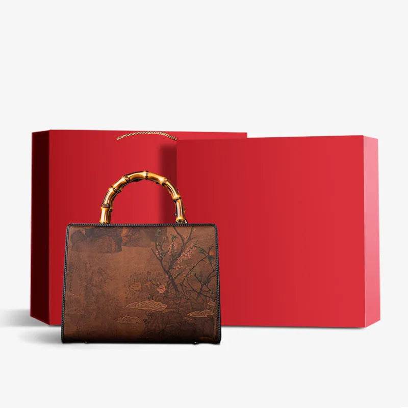 Xiangyunsha Silk Chinese Style Retro Bamboo Handle Tote Handbag - SinoCultural -- W4189-1