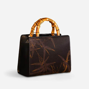 Xiangyunsha Silk Chinese Style Black Bamboo Handle Retro Handbag - SinoCultural -- W4189-2