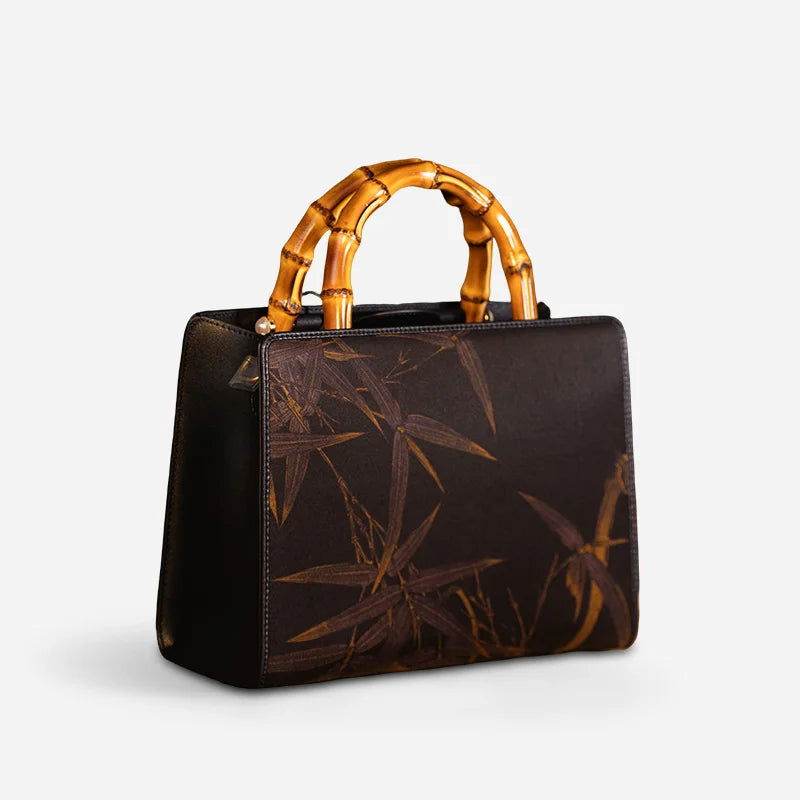 Xiangyunsha Silk Chinese Style Black Bamboo Handle Retro Handbag - SinoCultural -- W4189-2