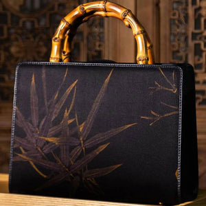 Xiangyunsha Silk Chinese Style Black Bamboo Handle Retro Handbag - SinoCultural -- W4189-2