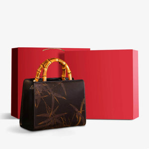 Xiangyunsha Silk Chinese Style Black Bamboo Handle Retro Handbag - SinoCultural -- W4189-2