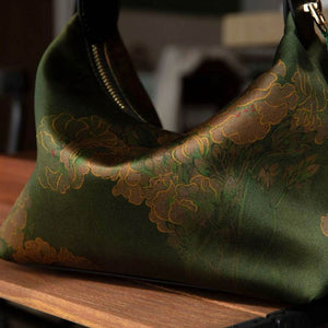 Xiangyunsha Silk Dark Green Mulberry Silk Shoulder Bag - SinoCultural -- P170083-2