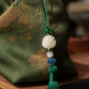 Xiangyunsha Silk Dark Green Mulberry Silk Shoulder Bag - SinoCultural -- P170083-2