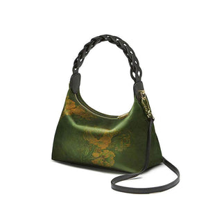 Xiangyunsha Silk Dark Green Mulberry Silk Shoulder Bag - SinoCultural -- P170083-2