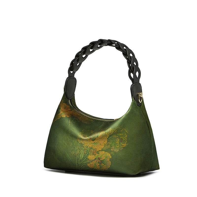 Xiangyunsha Silk Dark Green Mulberry Silk Shoulder Bag - SinoCultural -- P170083-2