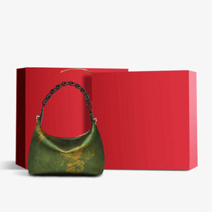 Xiangyunsha Silk Dark Green Mulberry Silk Shoulder Bag - SinoCultural -- P170083-2