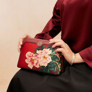 Mulberry Silk Handcrafted Flower Clutch Bag Women Wallet Eveing Purse - SinoCultural -- P170029-B