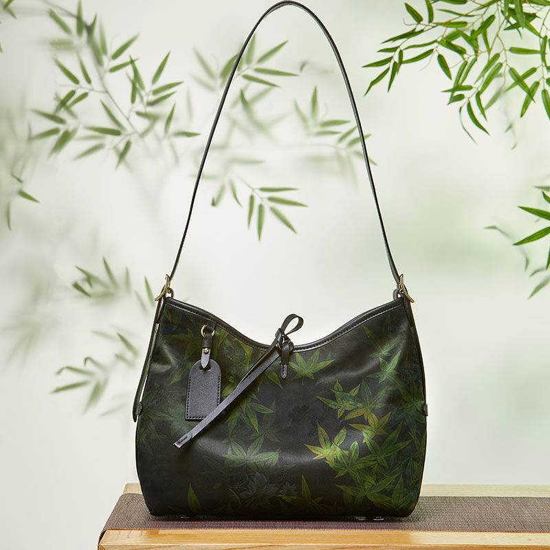 Xiangyunsha Silk Large-Capacity Green Tote Bag - SinoCultural -- P270606