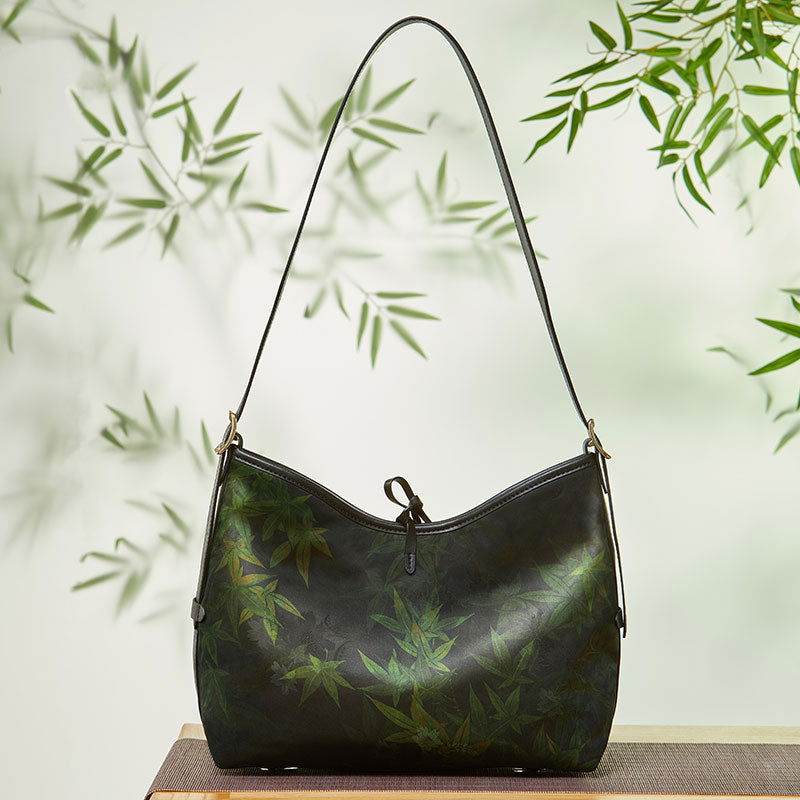 Xiangyunsha Silk Large-Capacity Green Tote Bag - SinoCultural -- P270606