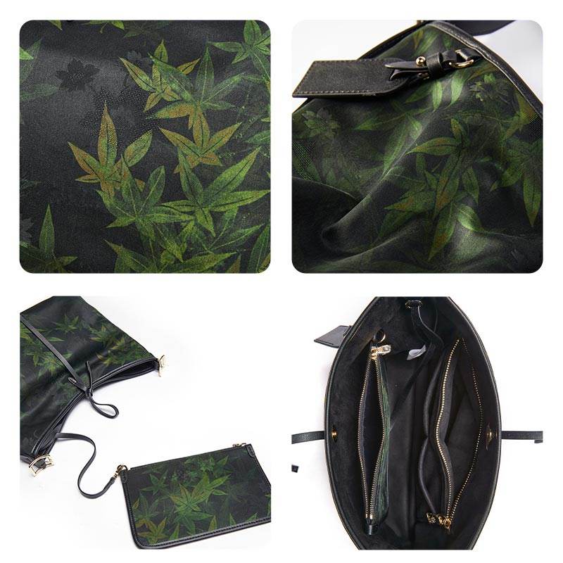 Xiangyunsha Silk Large-Capacity Green Tote Bag - SinoCultural -- P270606
