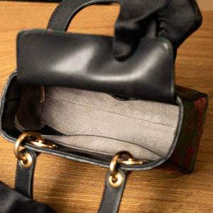 Xiangyunsha Silk Green Retro Cowhide Handbag with Pendant - SinoCultural -- KM-0126-S3