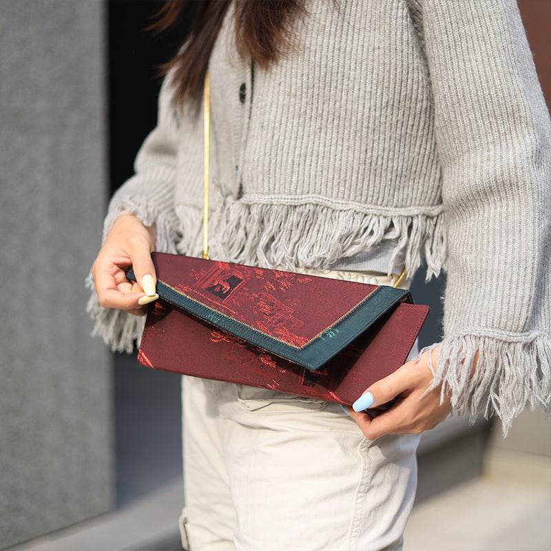 Ultra-Light Envelope Clutch Handbag in Recycled Fabric with Hualuo Silk 216g - SinoCultural -- GD1202