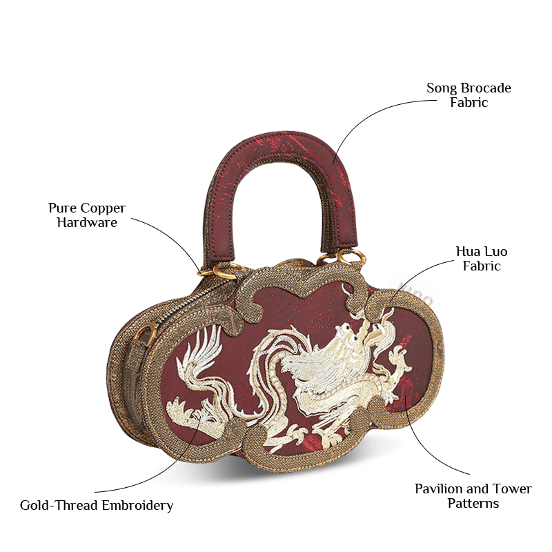 Ultra-Light Ruyi Loong Embroidery Handbag – Recycled Fabric with Hualuo Silk 205g - SinoCultural -- GD1211