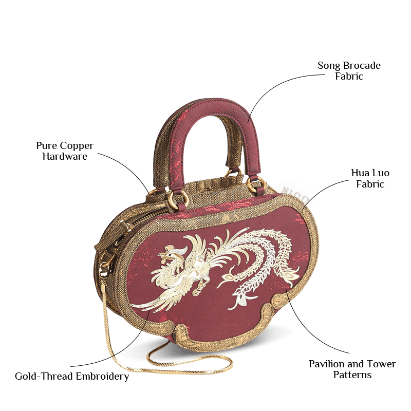 Ultra-Light Ruyi Phoenix Embroidery Handbag Recycled Fabric with Hualuo Silk 205g - SinoCultural -- GD1212