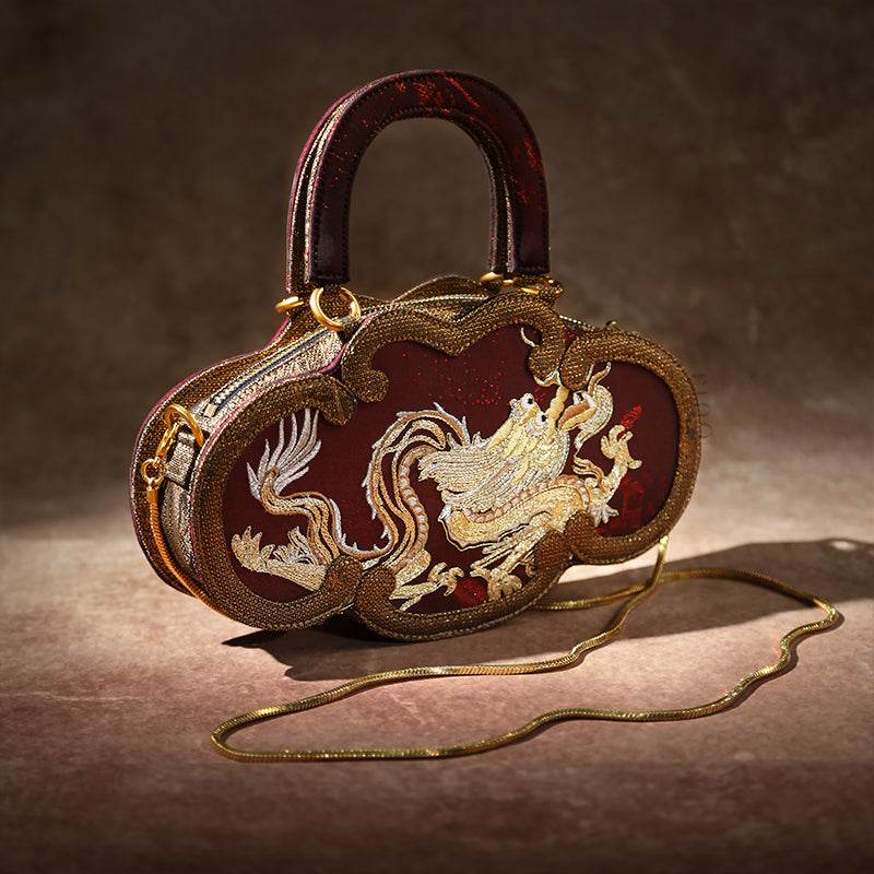 Ultra-Light Ruyi Loong Embroidery Handbag – Recycled Fabric with Hualuo Silk 205g - SinoCultural -- GD1211