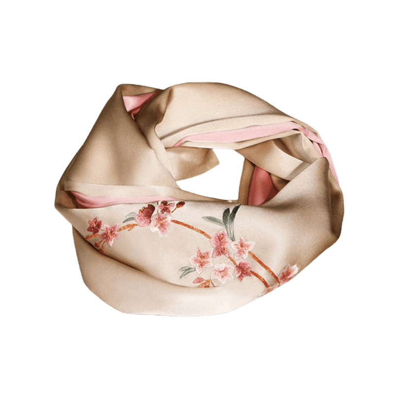 Handcrafted Embroidery Silk Scarf Luxurious 16 Momme Design 155x35cm - SinoCultural -- HYFSJ001-2