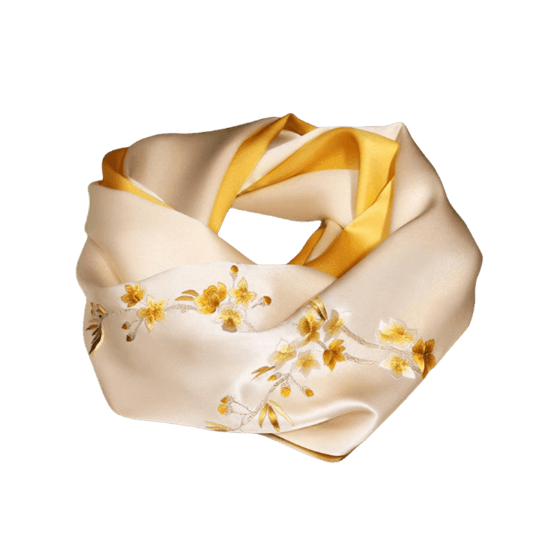 Handcrafted Embroidery Silk Scarf Luxurious 16 Momme Design 155x35cm - SinoCultural -- HYFSJ001-2