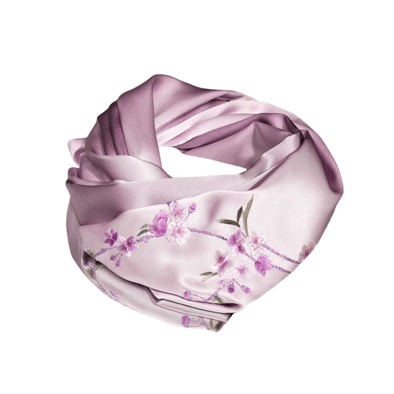 Handcrafted Embroidery Silk Scarf Luxurious 16 Momme Design 155x35cm - SinoCultural -- HYFSJ001-2