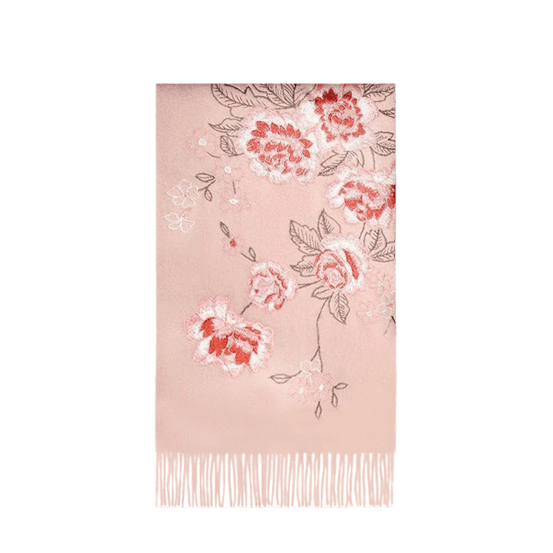 Handcrafted Su Embroidery Cashmere Scarf Premium Quality 200x60cm - SinoCultural -- HYFSJ012-1