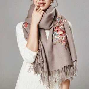 Handcrafted Su Embroidery Cashmere Scarf Luxury Gift Box 200x70cm - SinoCultural -- HYFSJ013-3